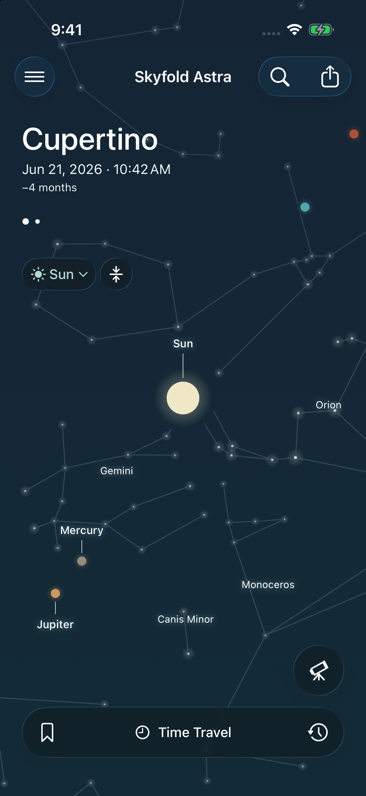 Astra’s current native sky above Cupertino