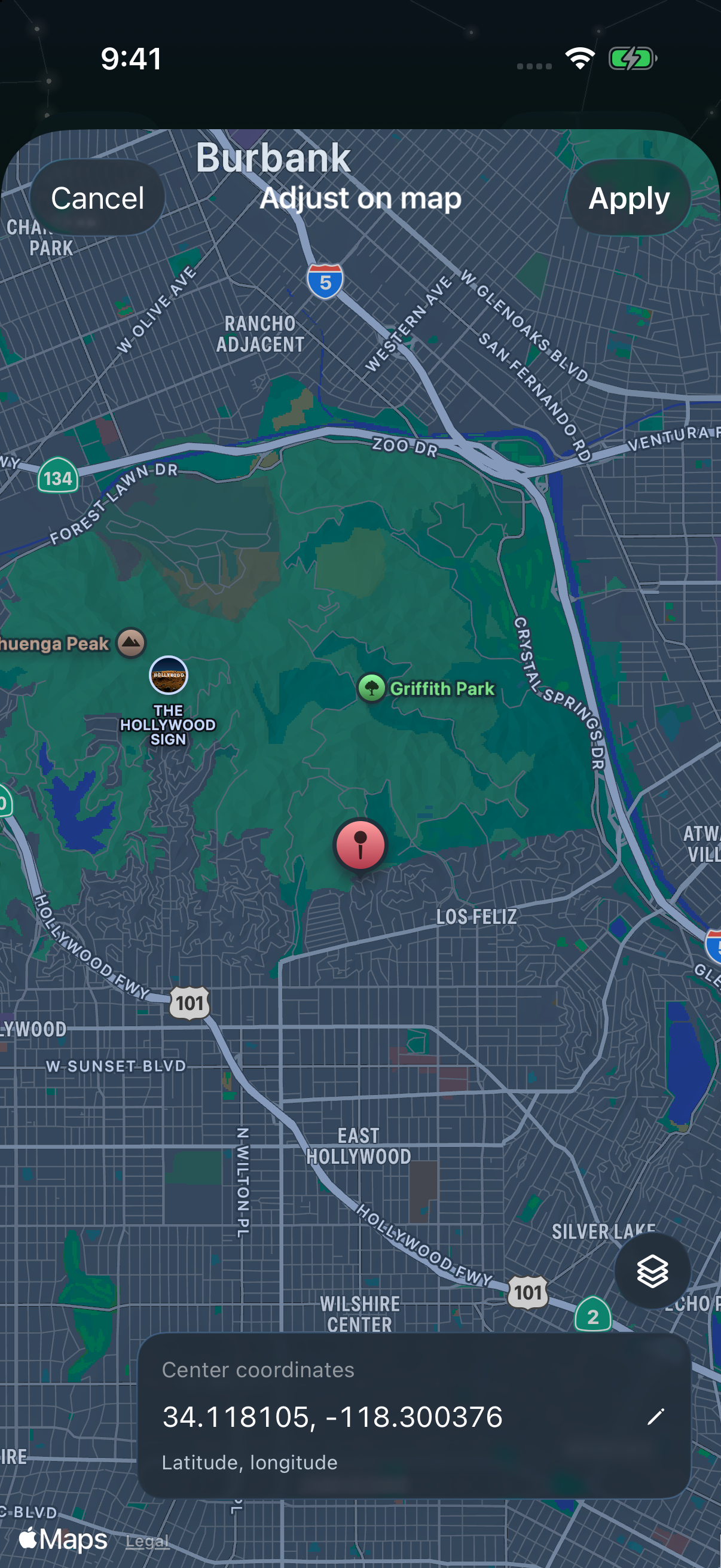 Astra’s map adjustment preview at Griffith Observatory